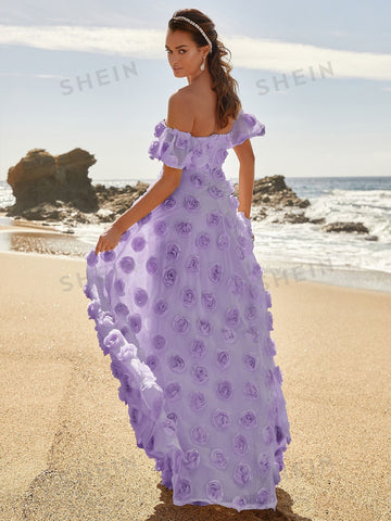 Off Shoulder Butterfly Sleeve Applique Formal Dress