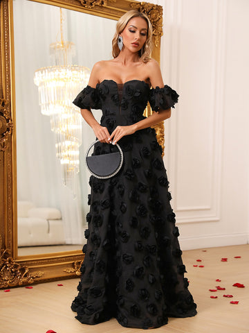 Off Shoulder Butterfly Sleeve Applique Prom Dress