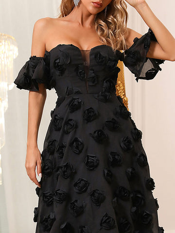 Off Shoulder Butterfly Sleeve Applique Prom Dress