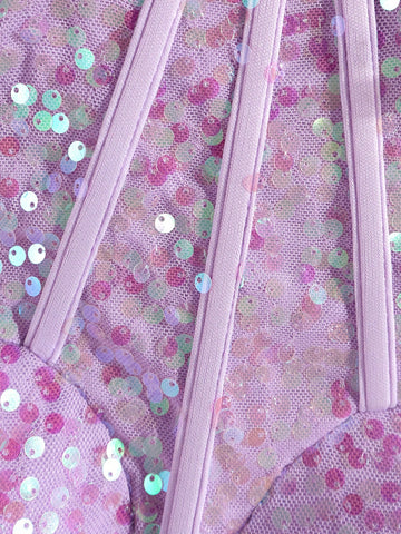 Off Shoulder Contrast Mesh Sequin Wedding Dress