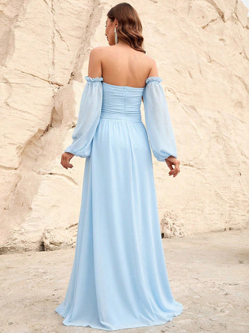 Off Shoulder Cut Out Split Thigh Chiffon Dress