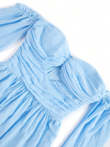 Off Shoulder Cut Out Split Thigh Chiffon Dress