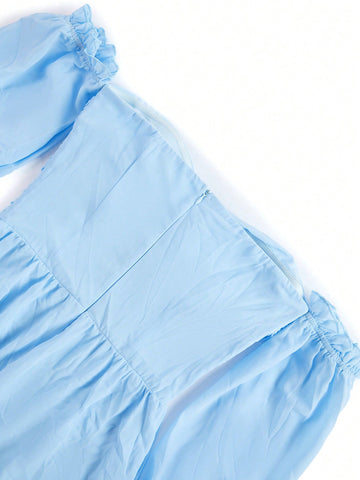 Off Shoulder Cut Out Split Thigh Chiffon Dress