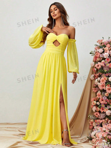 Off Shoulder Cut Out Split Thigh Dress