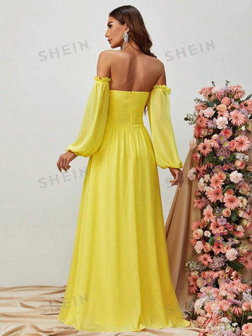 Off Shoulder Cut Out Split Thigh Dress