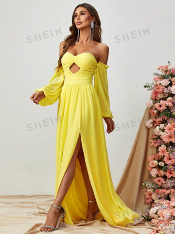 Off Shoulder Cut Out Split Thigh Dress
