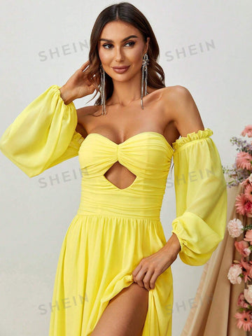 Off Shoulder Cut Out Split Thigh Dress