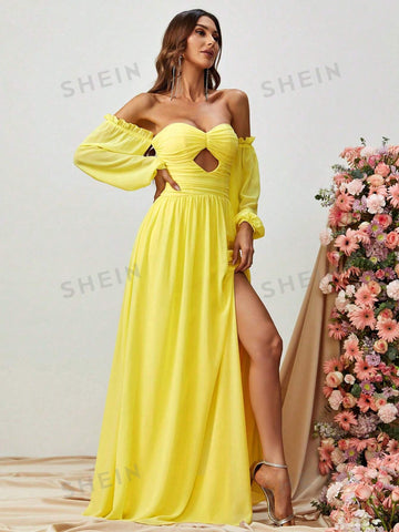 Off Shoulder Cut Out Split Thigh Dress