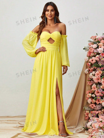 Off Shoulder Cut Out Split Thigh Dress