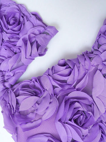 Off Shoulder Floral Appliques Chiffon Bridesmaid Dress