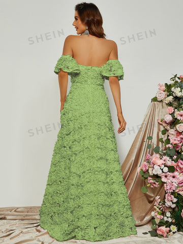 Off Shoulder Floral Appliques Formal Dress