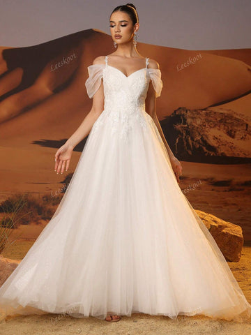 Off Shoulder Ivory Lace Wedding Dresses With Removeable Spaghetti Strap Elegnat V-Neck Tulle Bridal Gowns For Wedding Party Luxury Hand Beading Zip Back