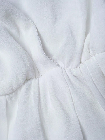 Off Shoulder Knot Side Split Thigh Chiffon Wedding Dress