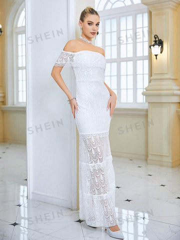Off Shoulder Lace Wedding Dress