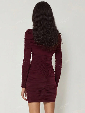 Off Shoulder Long Sleeve Ruffle Bodycon Midi Dress