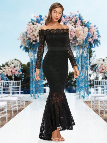 Off Shoulder Mermaid Hem Lace Dress