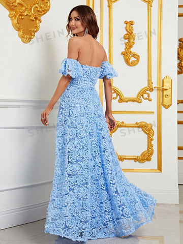 Off Shoulder Mesh Insert Maxi Dress