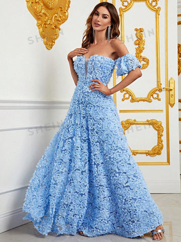 Off Shoulder Mesh Insert Maxi Dress