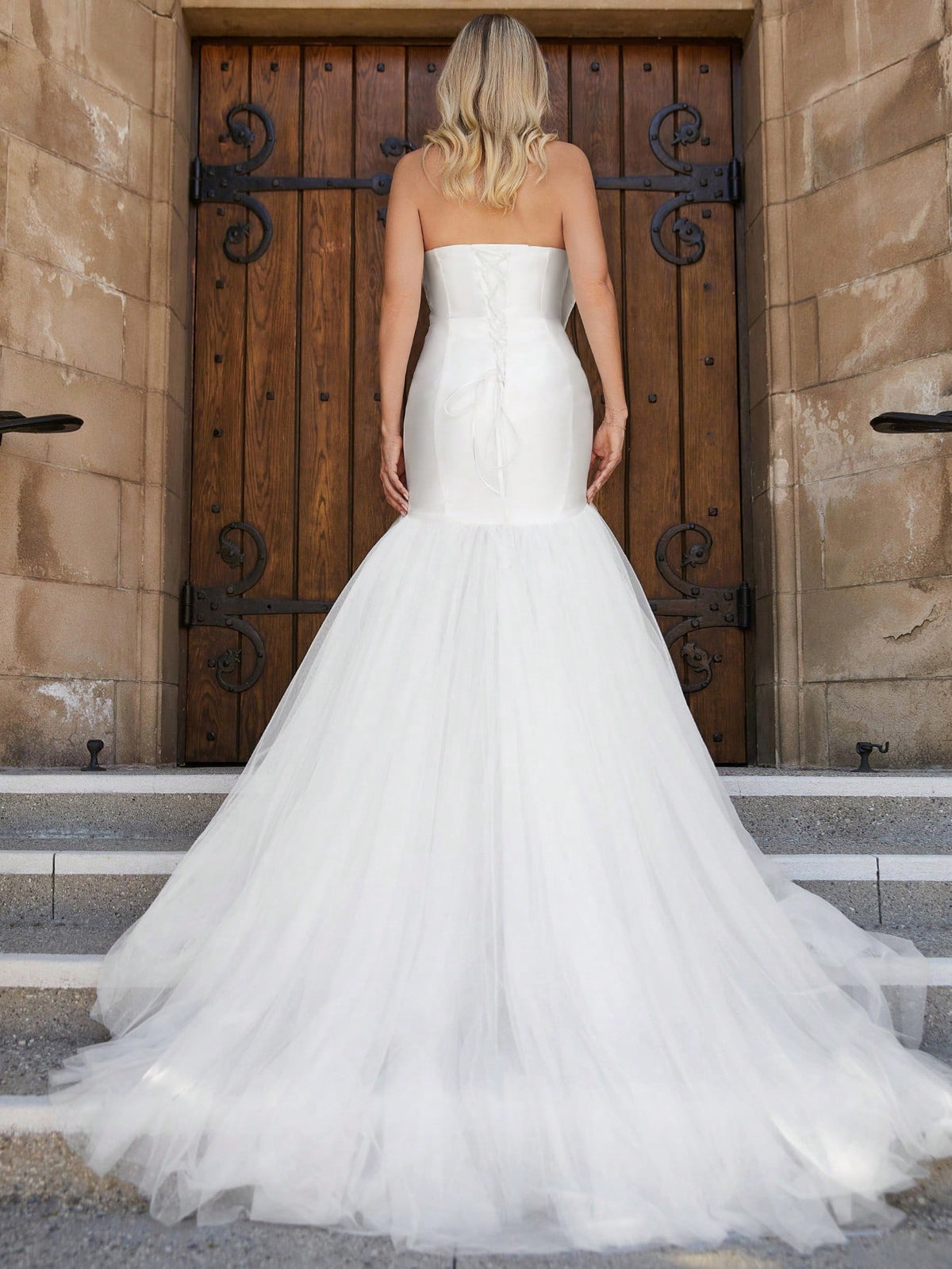 Off Shoulder Mesh Mermaid Hem Wedding Dress