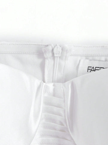 Off Shoulder Puff Sleeve Satin Wedding Dress Without Veil