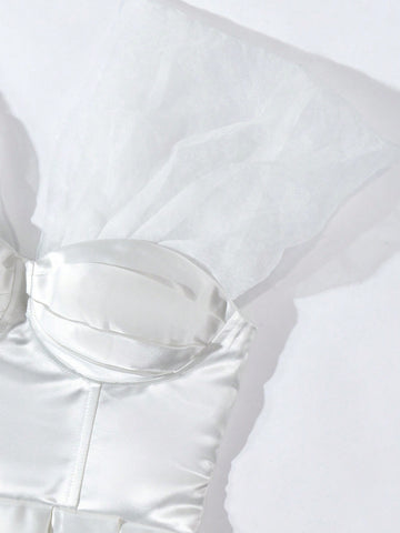 Off Shoulder Ruched Bustier Satin Wedding Dress