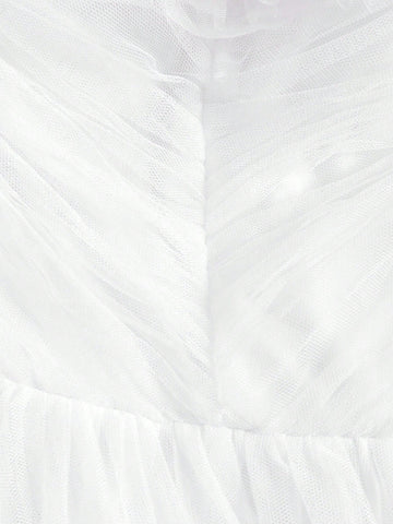 Off Shoulder Ruffle Trim Mesh Wedding Dress