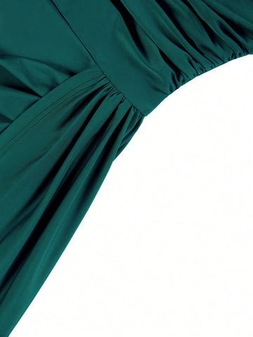 Off Shoulder Side Draped Split Thigh Formal Dress