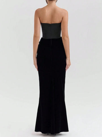 Off Shoulder Strapless Pleated Bodycon Long Dress