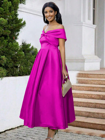 Off Shoulder Twist Front Maxi Bridesmaid Dress