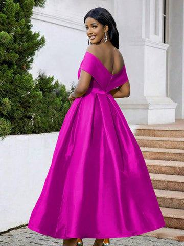Off Shoulder Twist Front Maxi Bridesmaid Dress