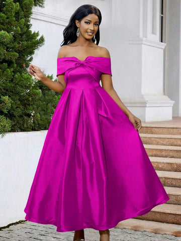 Off Shoulder Twist Front Maxi Bridesmaid Dress