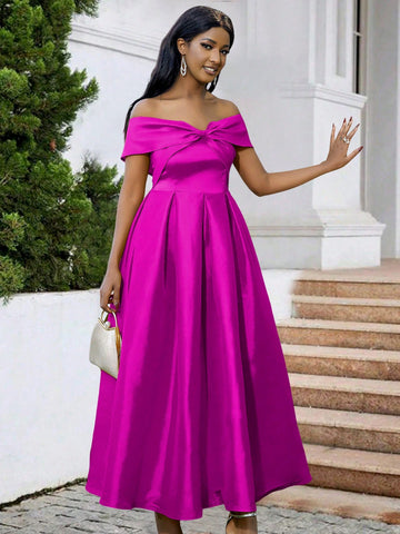 Off Shoulder Twist Front Maxi Bridesmaid Dress