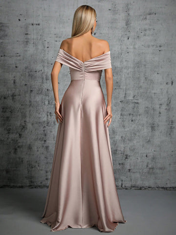 Off Shoulder Twist Front Satin Bridesmaid Dress