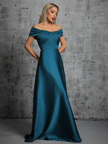 Off Shoulder Twist Front Satin Bridesmaid Dress