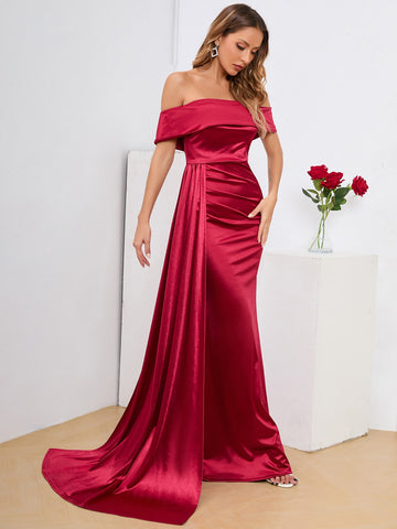Off The Shoulder Draped Satin Dress