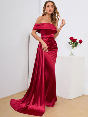 Off The Shoulder Draped Satin Dress
