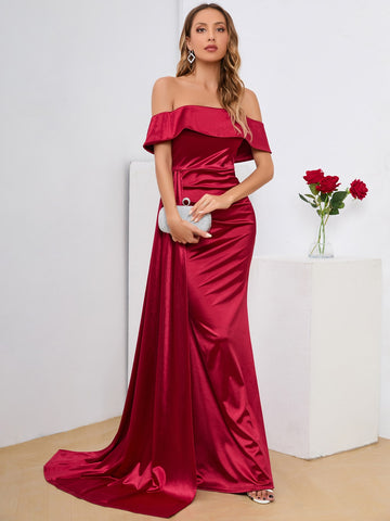 Off The Shoulder Draped Satin Dress