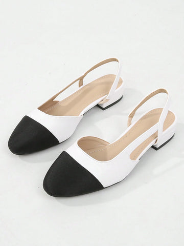 Women Shoes With Back Buckle Strap, Closed Toe, Flat Low Heel, Square Toe, Hollow Sides, 2024 New Style, Versatile French Elegant Fashionable