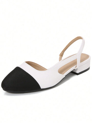 Women Shoes With Back Buckle Strap, Closed Toe, Flat Low Heel, Square Toe, Hollow Sides, 2024 New Style, Versatile French Elegant Fashionable