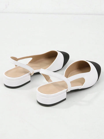 Women Shoes With Back Buckle Strap, Closed Toe, Flat Low Heel, Square Toe, Hollow Sides, 2024 New Style, Versatile French Elegant Fashionable