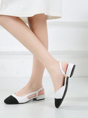 Women Shoes With Back Buckle Strap, Closed Toe, Flat Low Heel, Square Toe, Hollow Sides, 2024 New Style, Versatile French Elegant Fashionable