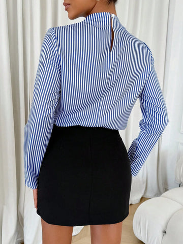 Women's Blue And White Striped Daily Commuter Shirt