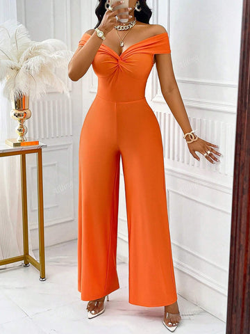 One-Piece Front-Twist Off-Shoulder Jumpsuit