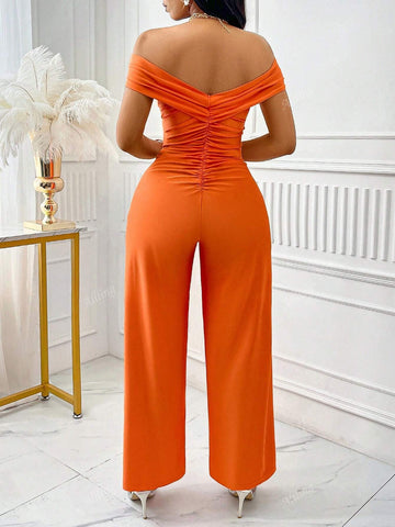 One-Piece Front-Twist Off-Shoulder Jumpsuit