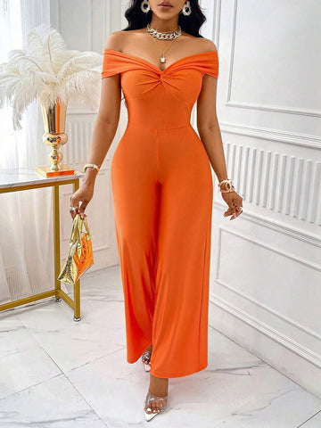 One-Piece Front-Twist Off-Shoulder Jumpsuit