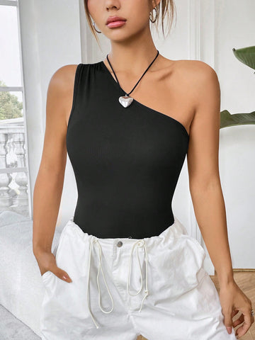 One-Shoulder Sleeveless Sexy Bodysuit