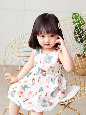 One Cartoon Cute Princess-Style Little Red Riding Hood Printed Loose Breathable & Soft Vest Dress For Young Girls' Spring Summer Outfits