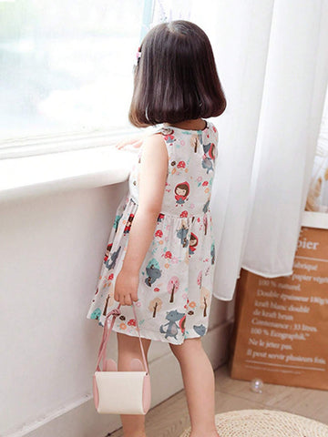 One Cartoon Cute Princess-Style Little Red Riding Hood Printed Loose Breathable & Soft Vest Dress For Young Girls' Spring Summer Outfits