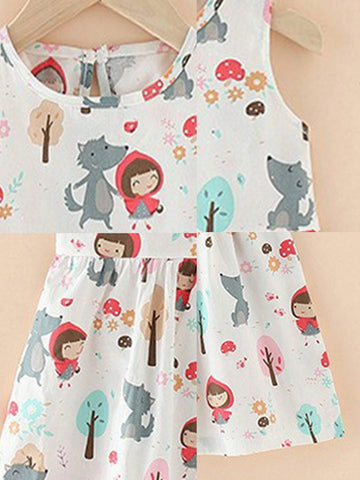 One Cartoon Cute Princess-Style Little Red Riding Hood Printed Loose Breathable & Soft Vest Dress For Young Girls' Spring Summer Outfits