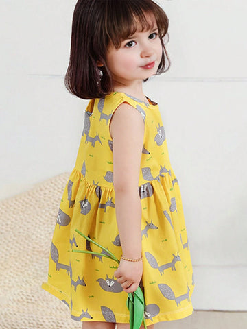 One Cartoon Cute Princess-Style Printed Cotton Loose Fit Breathable Soft Animal Pattern Toddler Girls" Vest Dress For Spring And Summer